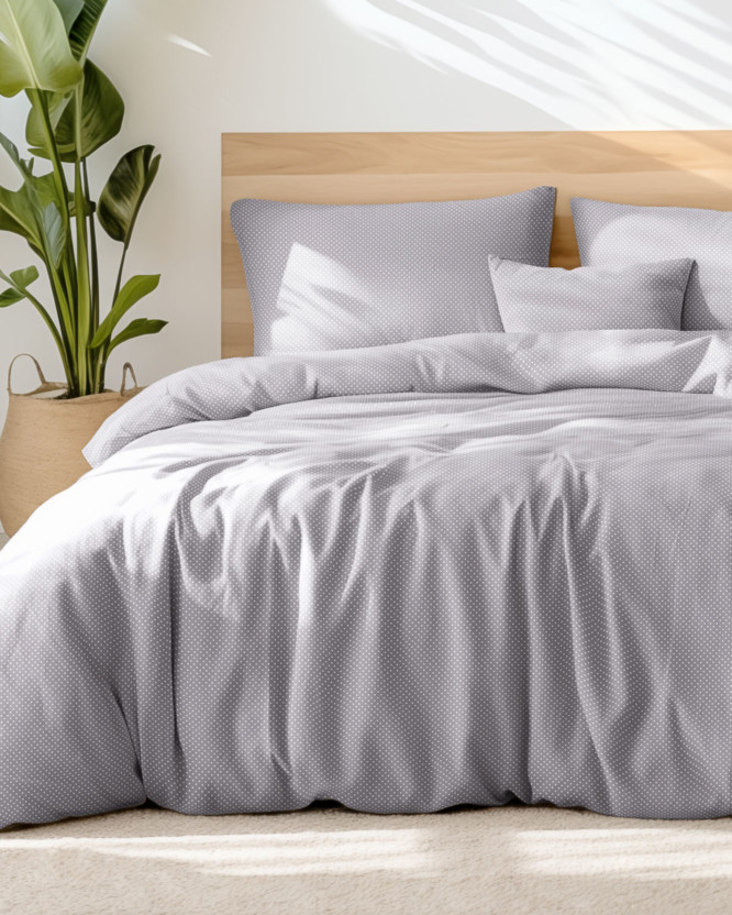 Bavlnené posteľné obliečky - malé bodky na sivom