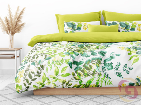 Bavlnené posteľné obliečky Duo - eukalyptus s limetkovou