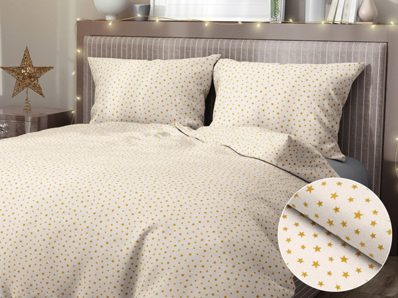 Bavlnené posteľné obliečky - zlaté hviezdičky na béžovom
