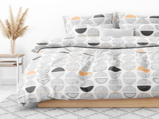 Flanelové posteľné obliečky - vzor 981 sivo-oranžové pruhované kruhy na bielom