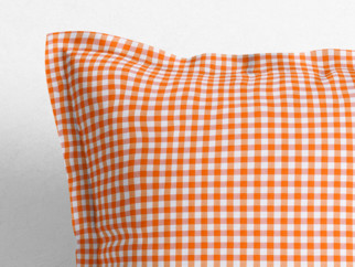 Dekoračná obliečka na vankúš s ozdobným lemom Menorca - malé oranžové a biele kocky
