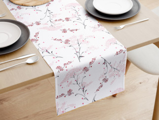 Bavlnený behúň na stôl - vzor japonské kvety na bielom