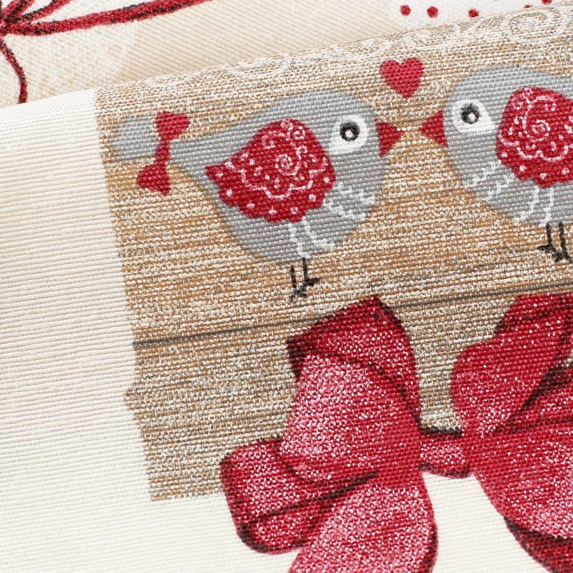 Vianočná dekoračná látka Loneta - červená srdce patchwork