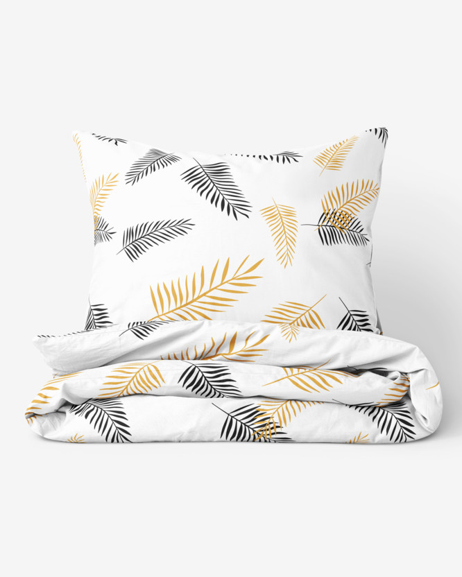 Bavlnené posteľné obliečky - čierne a zlaté palmové listy