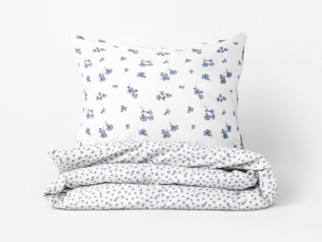 Bavlnené posteľné obliečky - vzor 950 sivomodré kvety a kvítí na bielom