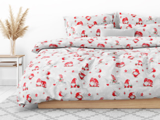Vianočné bavlnené posteľné obliečky - vzor 1090 veselí červení škriatkovia na sivom