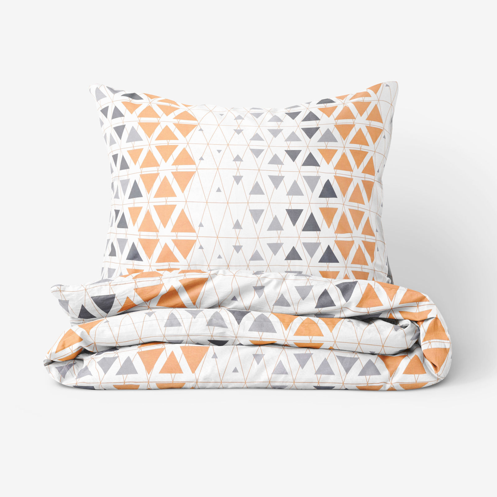 Bavlnené posteľné obliečky Deluxe - oranžovo-sivé triangly