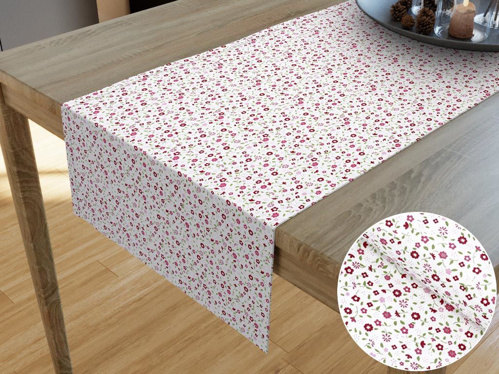 Behúň na stôl 100% bavlnené plátno - ružové maľované kvetinky