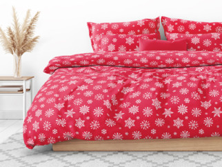 Vianočné bavlnené posteľné obliečky - vzor X-1127 vločky na žiarivo červenom