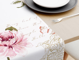 Behúň na stôl 100% bavlnené plátno - pivonky s textami