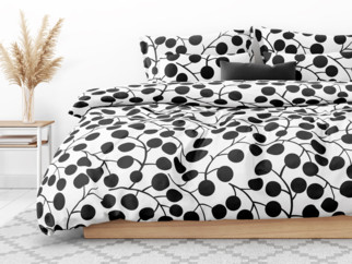 Bavlnené posteľné obliečky - vzor 1031 čierne konáre a plody na bielom