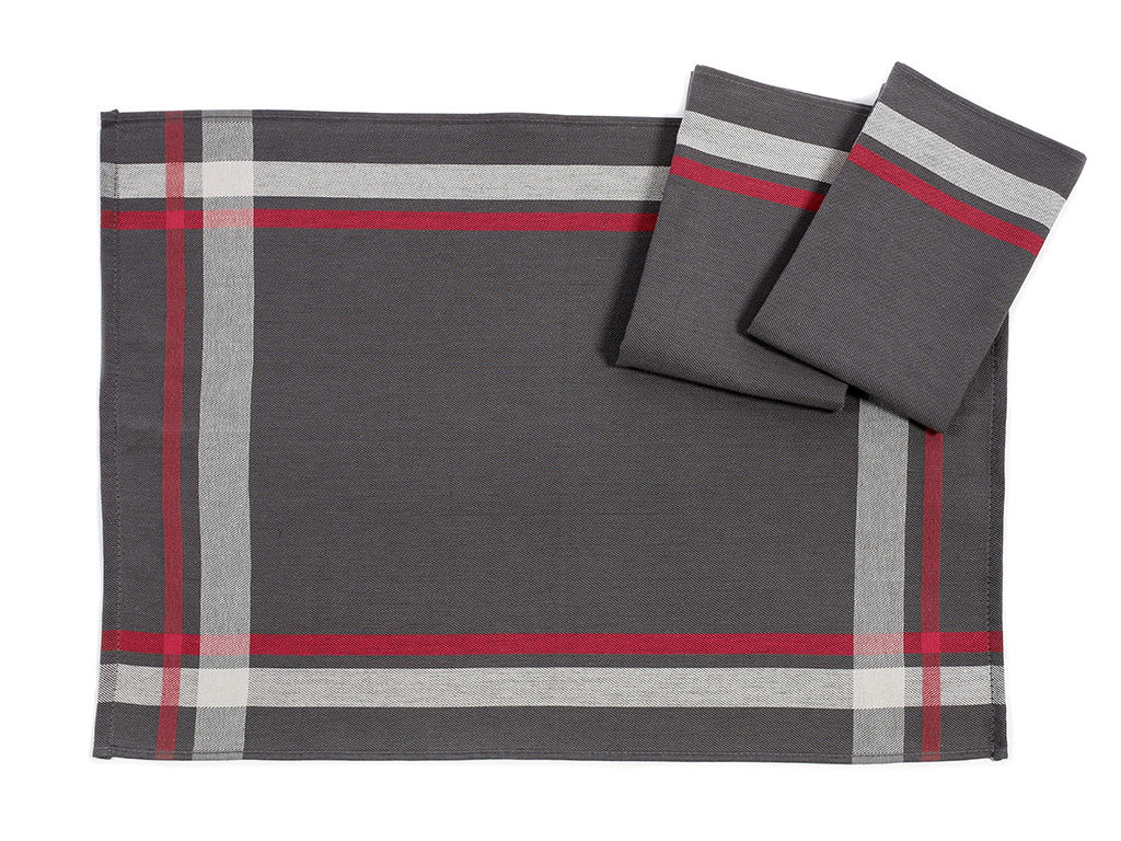 Kuchynská bavlnená utierka - svetlo sivé a červené prúžky na tmavo sivom - sada 3ks