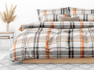 Bavlnené posteľné obliečky - oranžovo-sivé káro