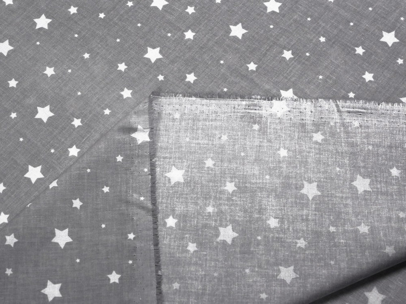 Bavlnené plátno - biele hviezdičky na tmavo sivom
