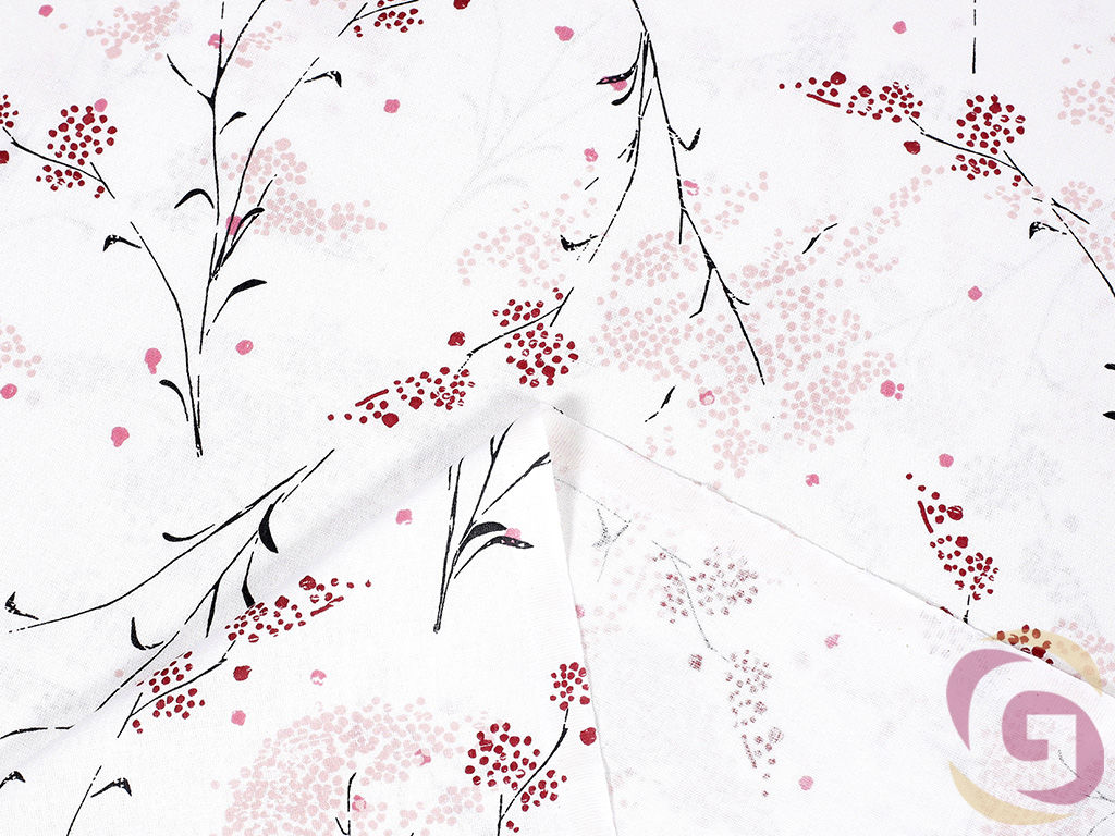 Bavlnené plátno SIMONA - vzor 934 japonské kvety na bielom