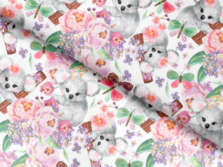 Bavlnené plátno SIMONA - vzor 278 koaly v ružové záhrade - metráž š. 160cm