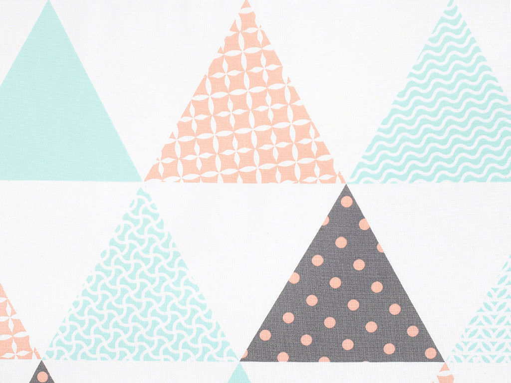 Bavlnené plátno - tyrkysovo-lososové trojuholníky