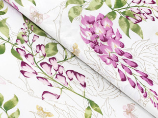 Bavlnený satén Deluxe - kvety vistárie - metráž š. 240 cm