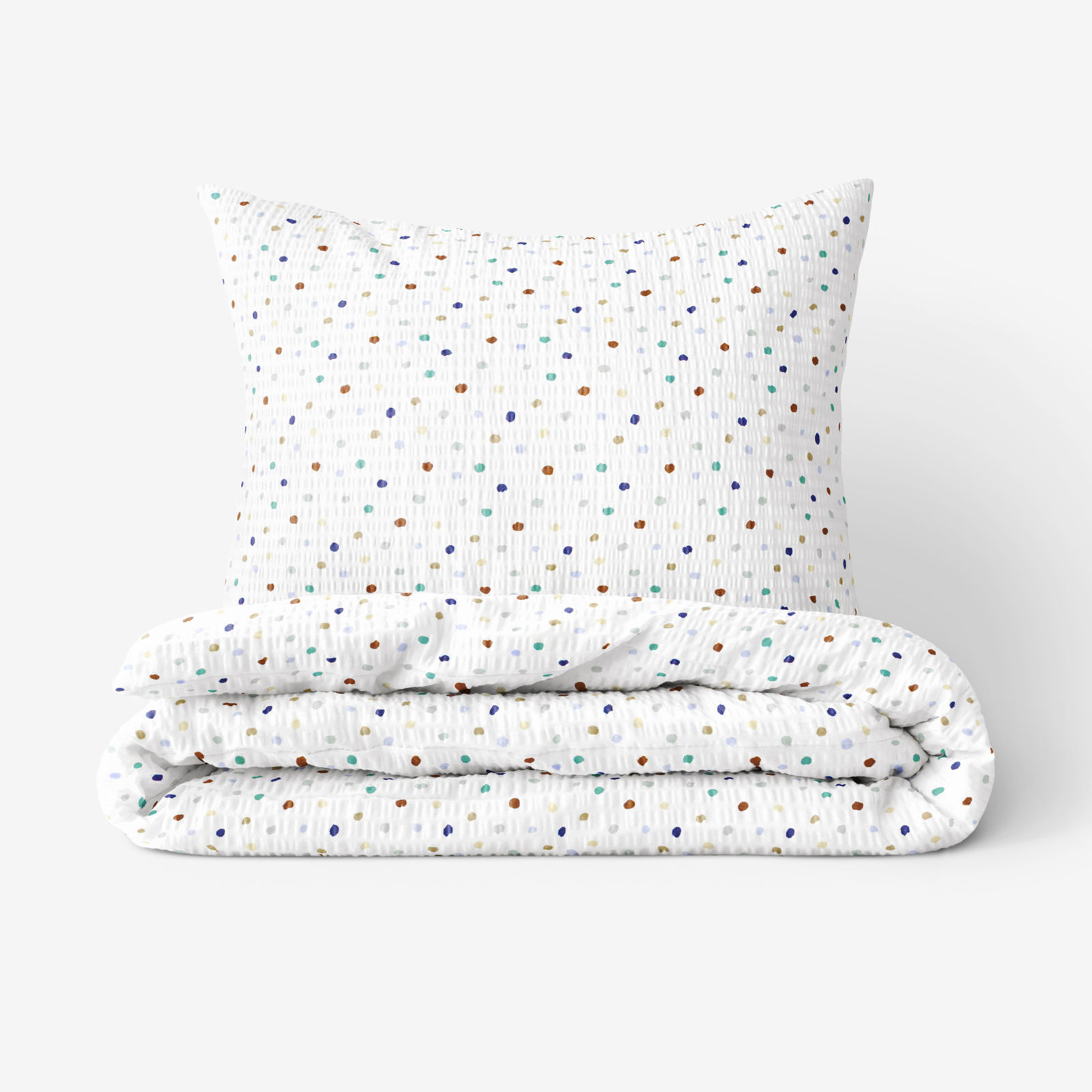 Krepové posteľné obliečky - farebné bodky na bielom
