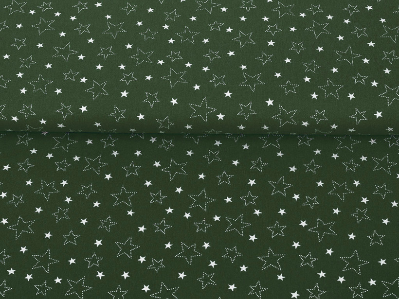 Bavlnené plátno - biele hviezdičky na zelenom