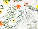 Bavlnené plátno SIMONA - maľované kvety s lístkami - metráž š. 220 cm