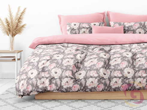 Bavlnené posteľné obliečky Duo - staroružové kvety s pastelovo ružovou