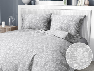 Krepové posteľné obliečky - vzor 941 popínavé kvety na svetlo sivom