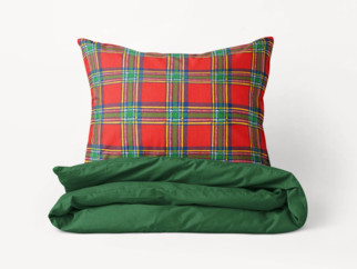 Bavlnené posteľné obliečky Duo - červené káro s tmavo zelenou