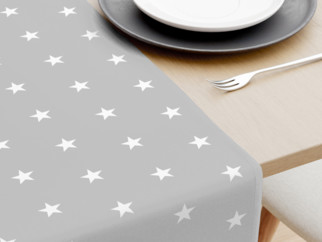 Behúň na stôl 100% bavlnené plátno - biele hviezdičky na svetlo sivom