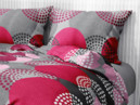 Krepové posteľné obliečky - vzor 652 vínovo červené kruhy na sivom