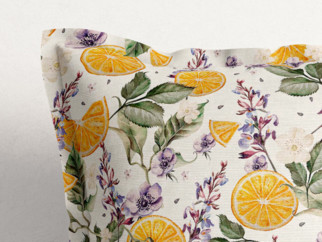 Dekoračná obliečka na vankúš s ozdobným lemom Loneta - pomaranče a kvetiny