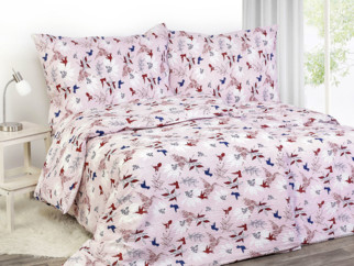 Krepové posteľné obliečky - vzor 785 vtáci a kvety