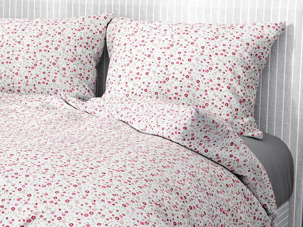 Bavlnené posteľné obliečky - ružové maľované kvetinky