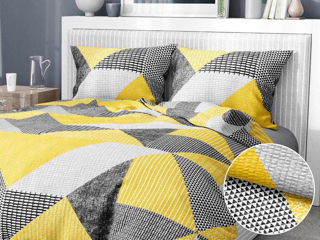 Krepové posteľné obliečky - kombinácia žltosivého vzorovania