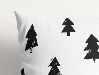Vianočná bavlnená obliečka na vankúš - čierne stromčeky na bielom