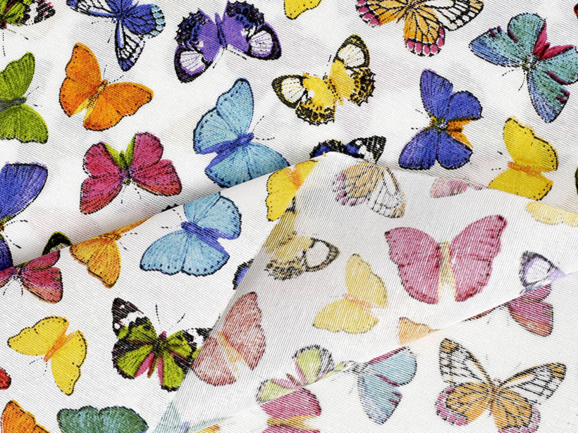 Dekoračná látka Verona - farební motýle na bielom