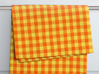 Kuchynská bavlnená utierka KANAFAS - vzor 063 malé oranžovo-žlté kocky