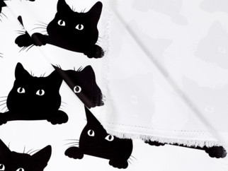 Zatemňovacia látka Blackout BL-56 - vzor čierne mačky na bielom - šírka 140 cm