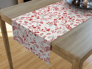 Dekoračný behúň na stôl LONETA - vzor červené lúčne kvety so zvieratkami