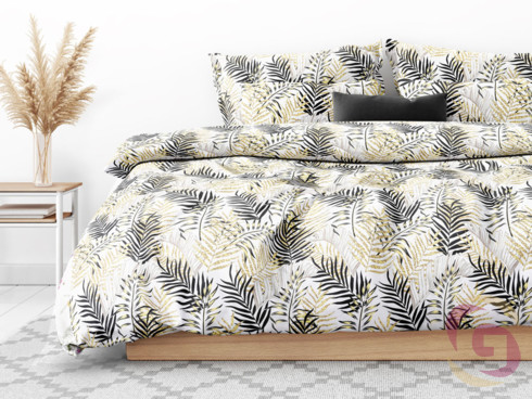 Bavlnené posteľné obliečky Deluxe - žlté a čierne palmové listy