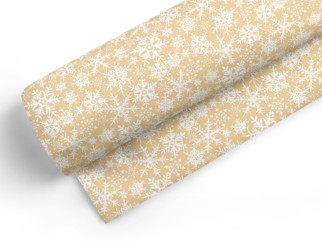 Bavlnená látka - snehové vločky na zlatom - metráž š. 150 cm
