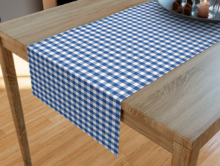 Bavlnený behúň na stôl KANAFAS - vzor malé modro-biele kocky