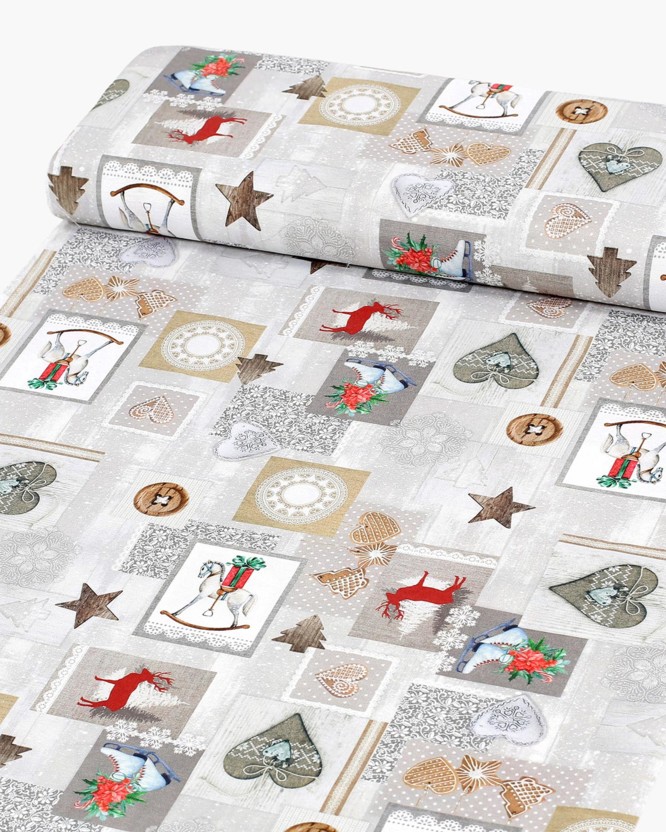 Vianočná dekoračná látka Loneta - vianočný patchwork