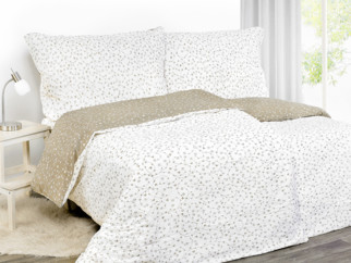 Krepové posteľné obliečky - vzor 776 kvietky a motýle so zlatisto béžovou