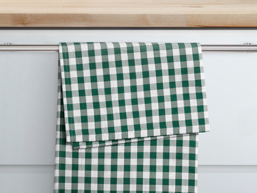 Kuchynská bavlnená utierka - malé zeleno-biele kocky