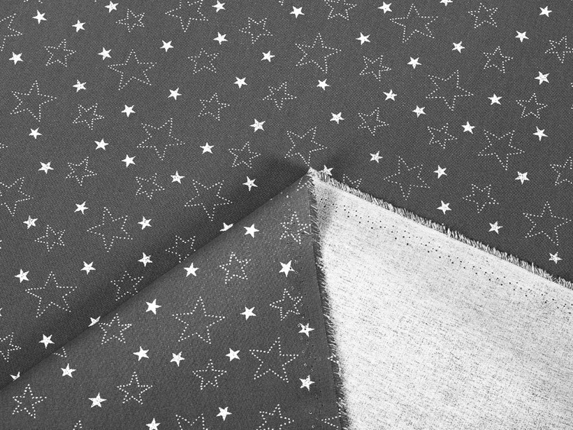 Bavlnené plátno - biele hviezdičky na sivom