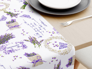 Bavlnený behúň na stôl - levanduľa a motýle s textami