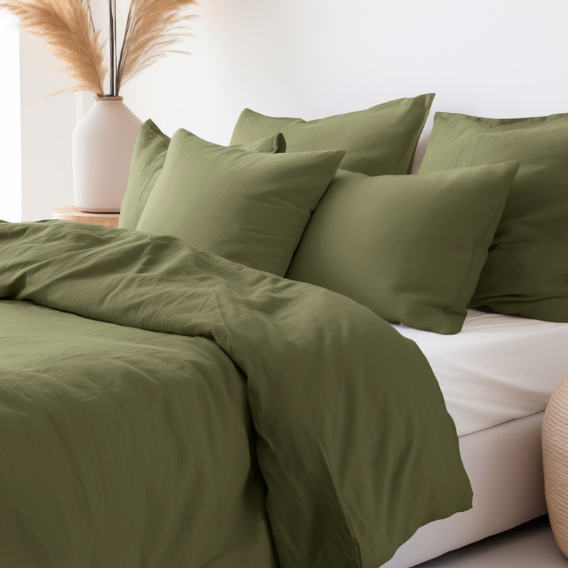 Bavlnené posteľné obliečky - olivové
