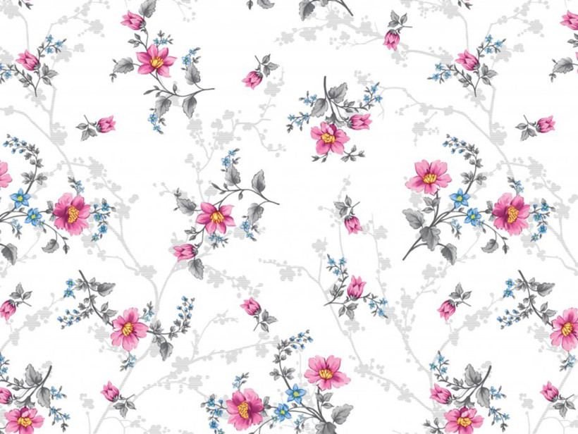 PVC obrusovina s textilným podkladom - ružové kvety na bielom
