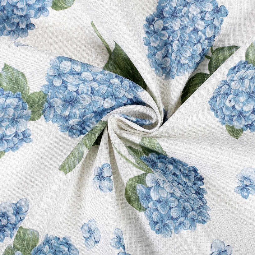 Dekoračná látka Loneta - modré kvety hortenzie